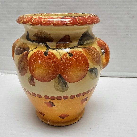 Italica ARS Hand Painted Pottery Ceramic warm orange Fruit Peach Vase Italy - Picture 5 of 16